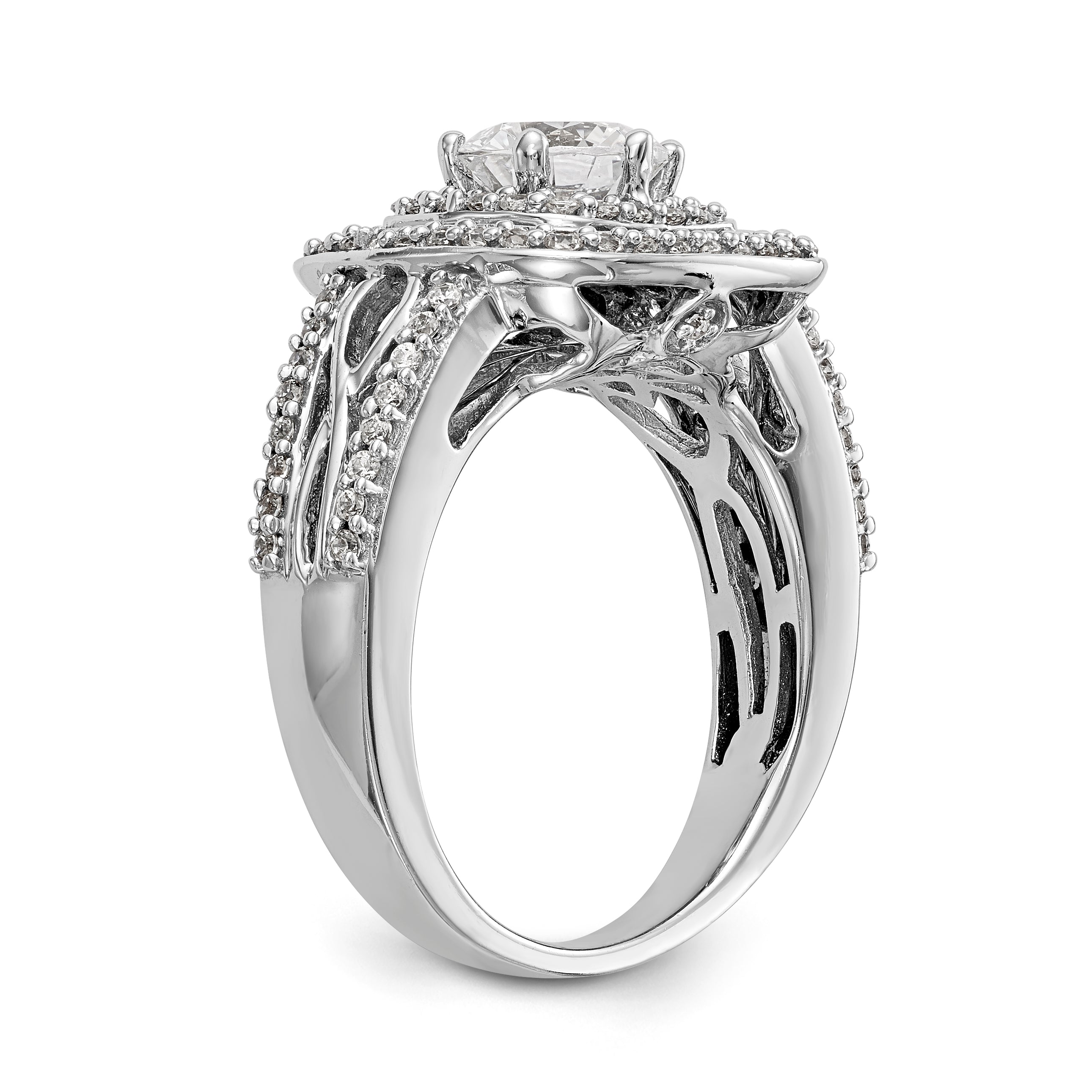 14K White Gold Simulated Diamond Double Cushion HaloEngagement Ring