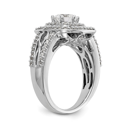 14K White Gold Simulated Diamond Double Cushion HaloEngagement Ring