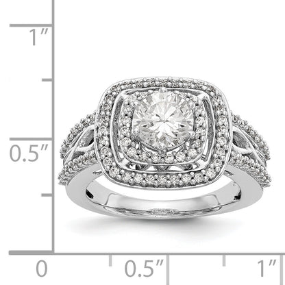 14K White Gold Simulated Diamond Double Cushion HaloEngagement Ring