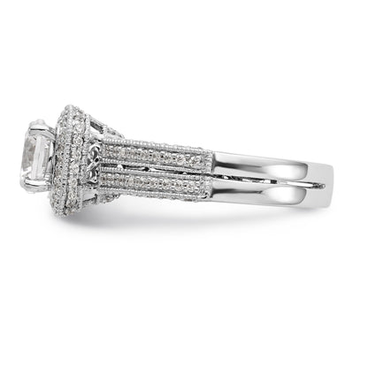 14kw Round Simulated Diamond Cushion Halo Engagement Ring