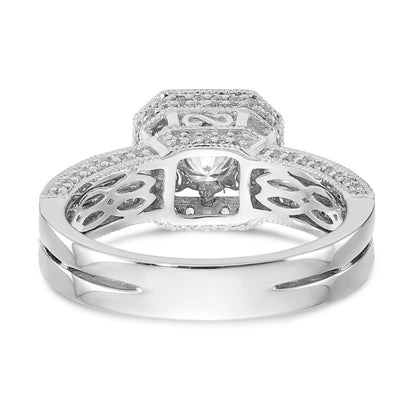 14kw Round Simulated Diamond Cushion Halo Engagement Ring