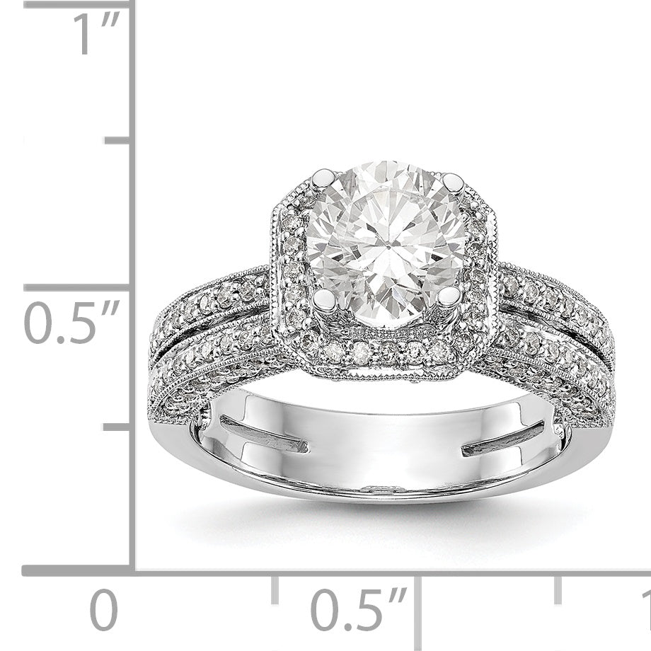 14kw Round Simulated Diamond Cushion Halo Engagement Ring
