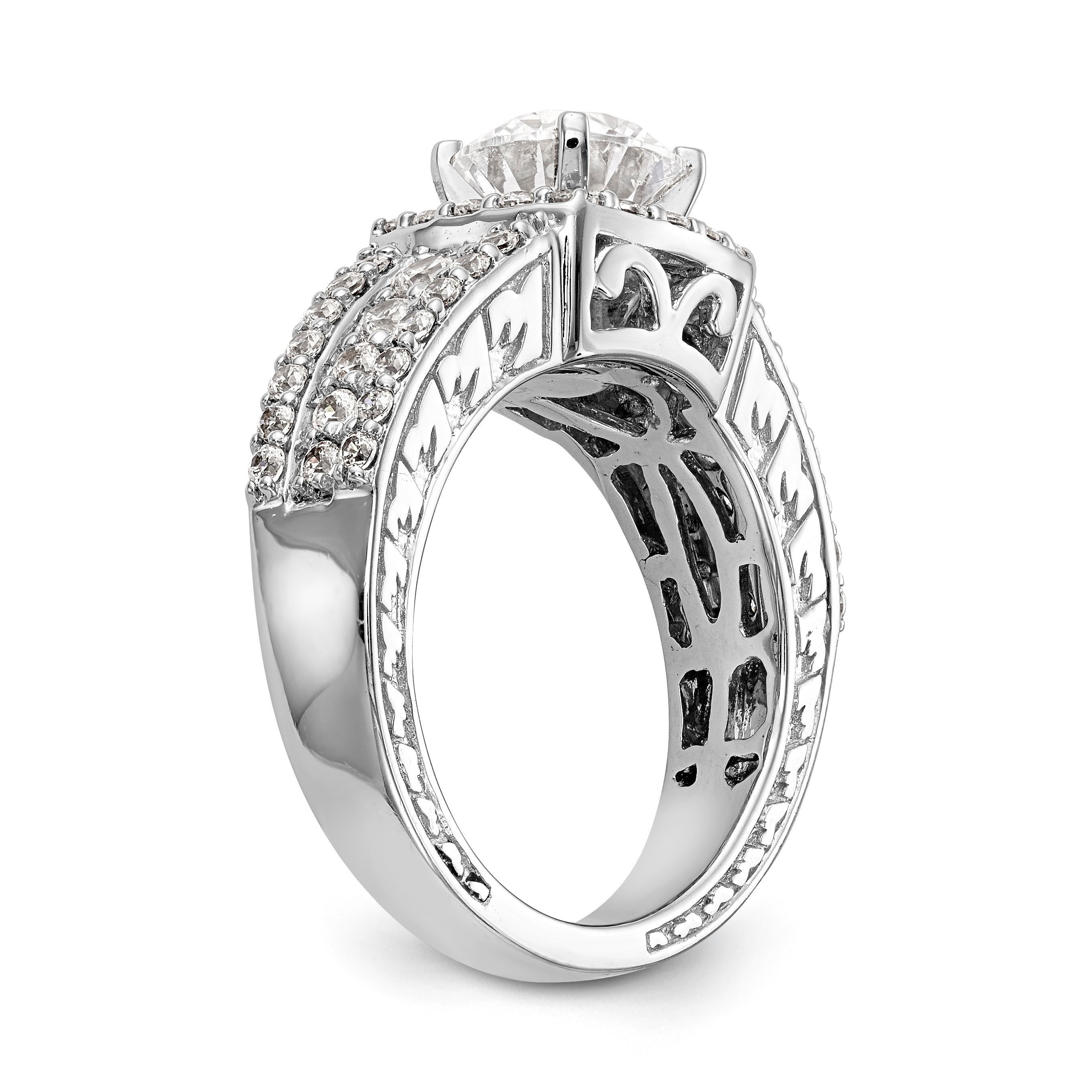 14kw Peg Set Simulated Diamond Cushion Halo Engagement Ring