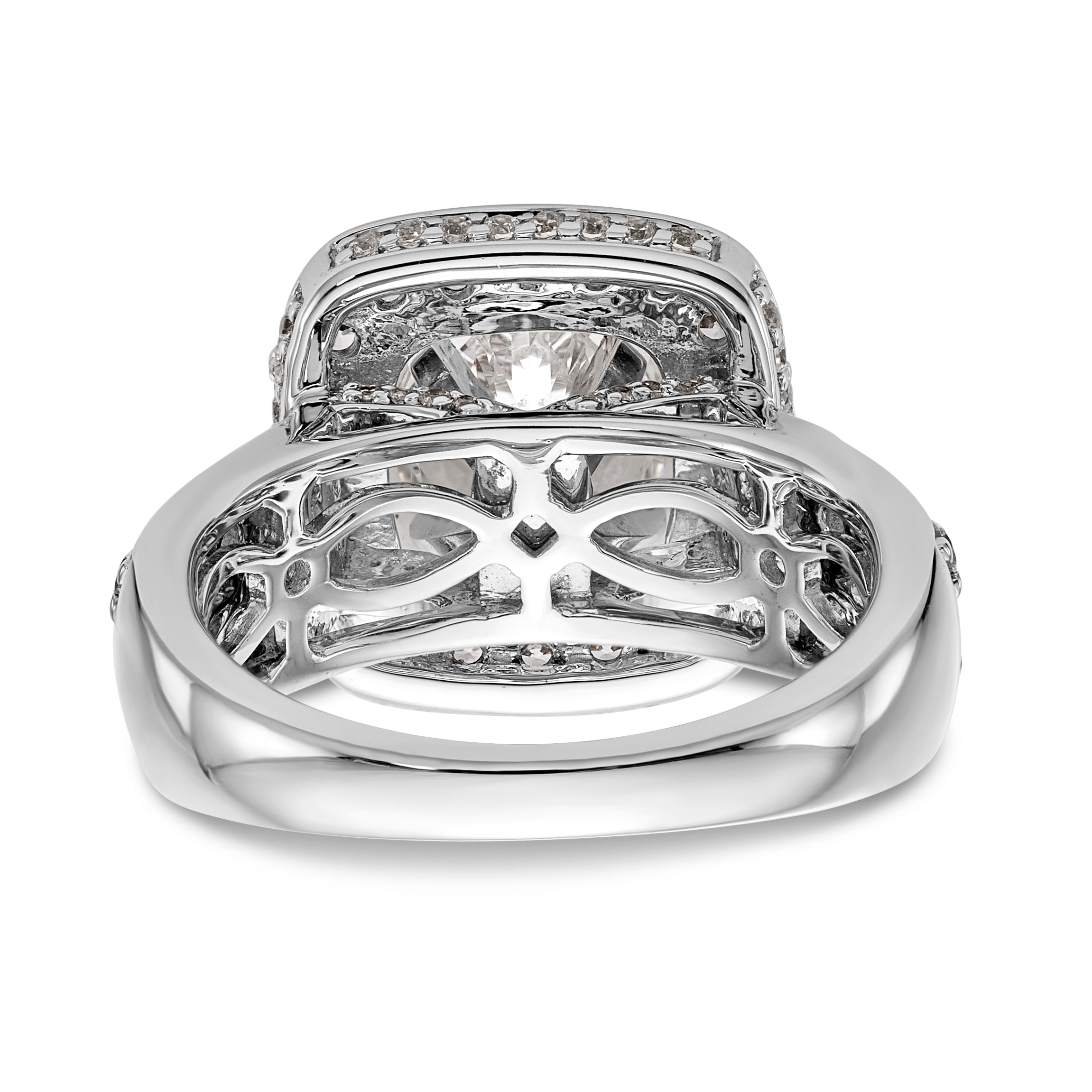 14kw Peg Set Simulated Diamond Cushion Halo Engagement Ring