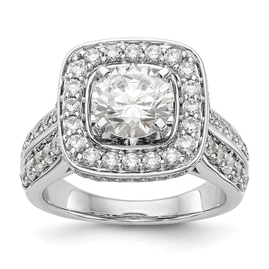 14kw Peg Set Simulated Diamond Cushion Halo Engagement Ring