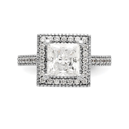 14K White Gold Diamond Princess CZ Square Halo Engagement Ring
