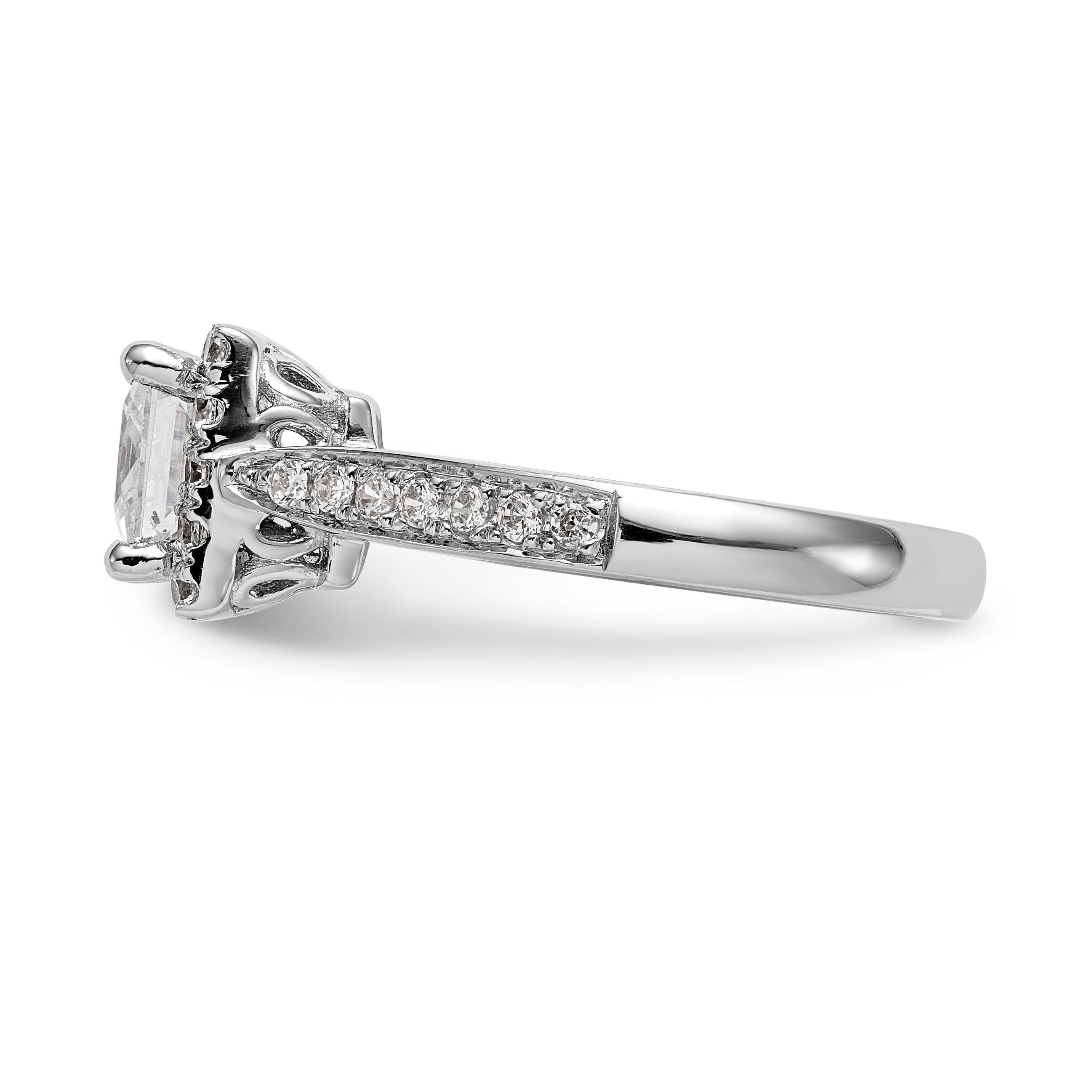 14K White Gold Diamond Princess CZ Square Halo Engagement Ring
