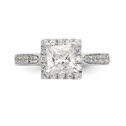 14K White Gold Diamond Princess CZ Square Halo Engagement Ring