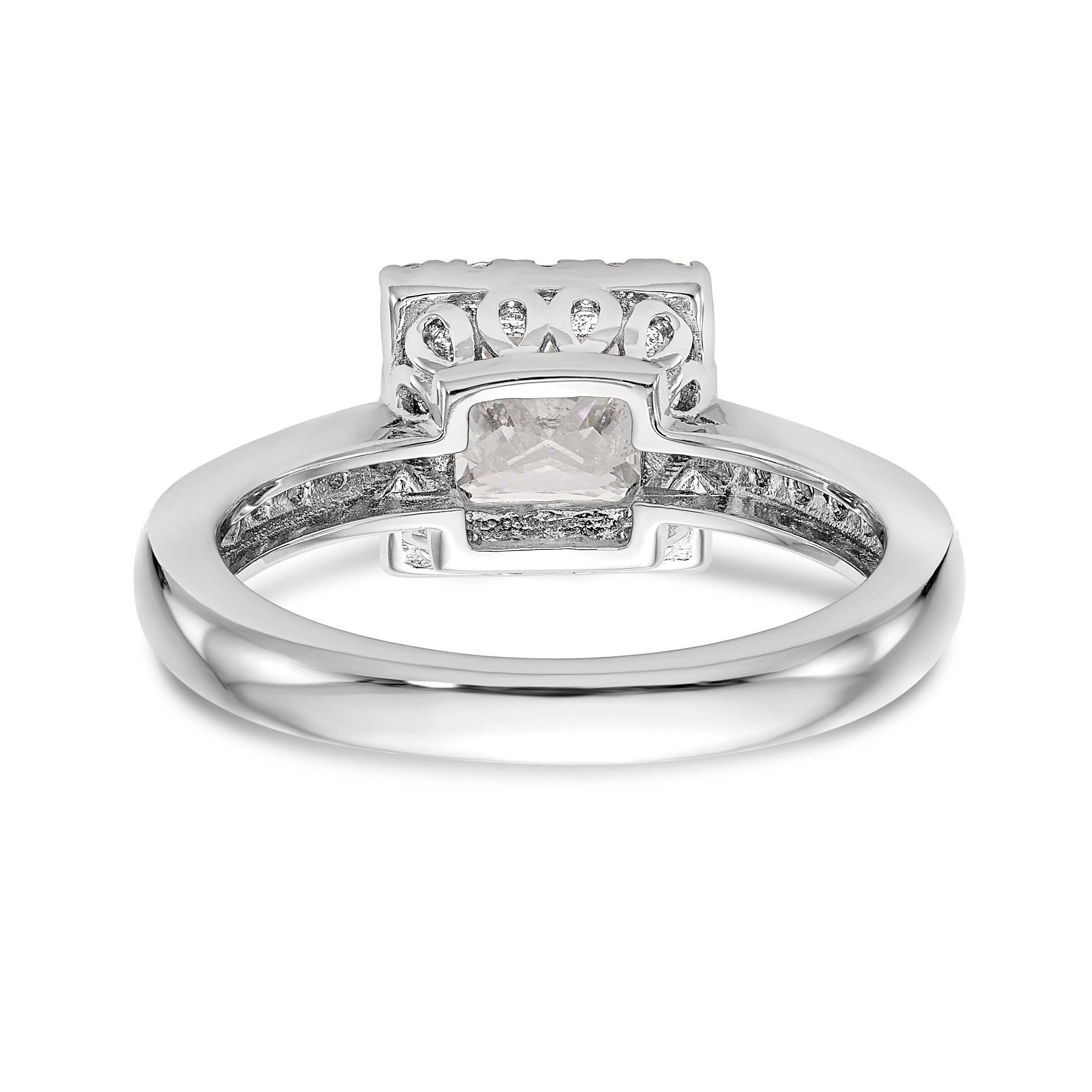 14K White Gold Diamond Princess CZ Square Halo Engagement Ring