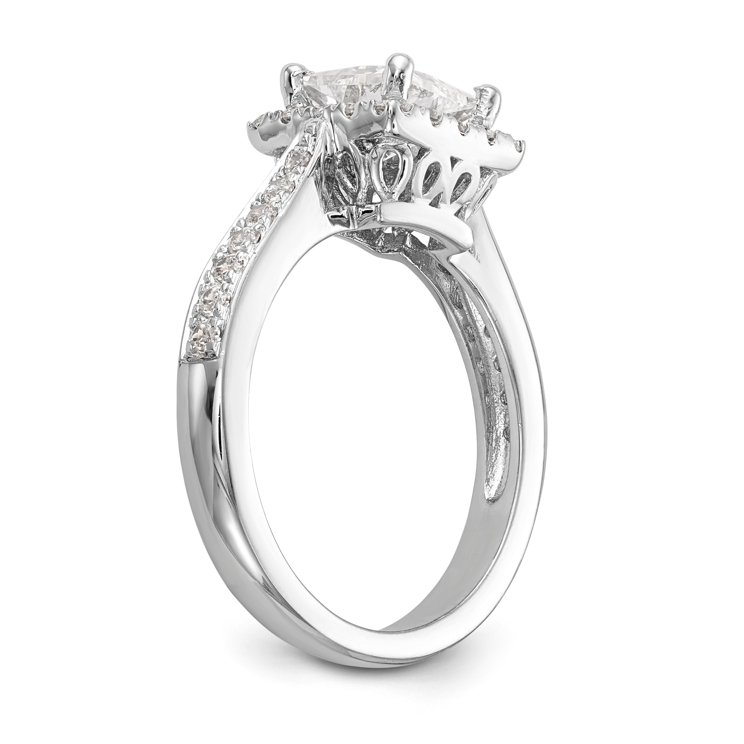 14K White Gold Diamond Princess CZ Square Halo Engagement Ring