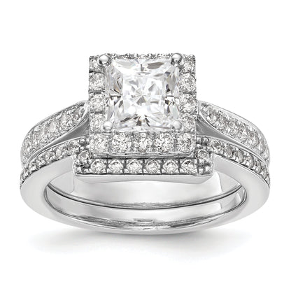 14K White Gold Diamond Princess CZ Square Halo Engagement Ring