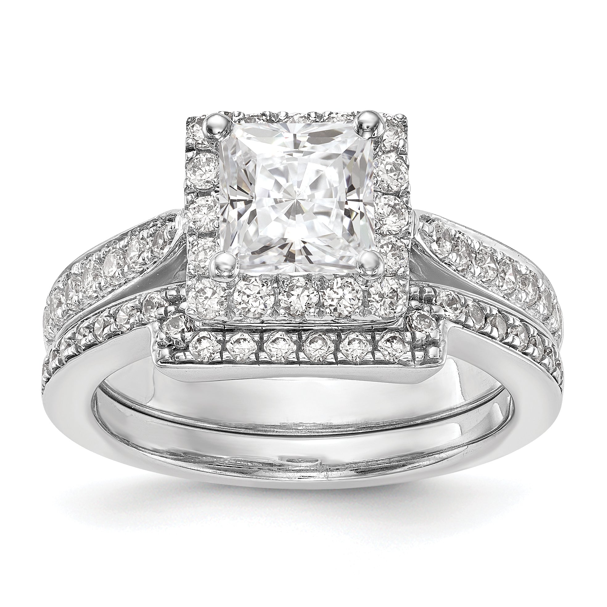 14K White Gold Diamond Princess CZ Square Halo Engagement Ring