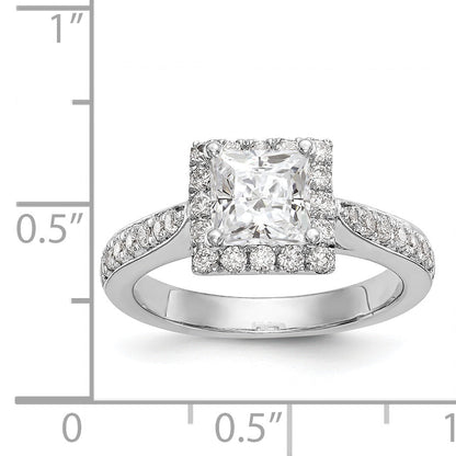 14K White Gold Diamond Princess CZ Square Halo Engagement Ring