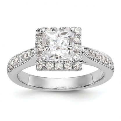 14K White Gold Diamond Princess CZ Square Halo Engagement Ring