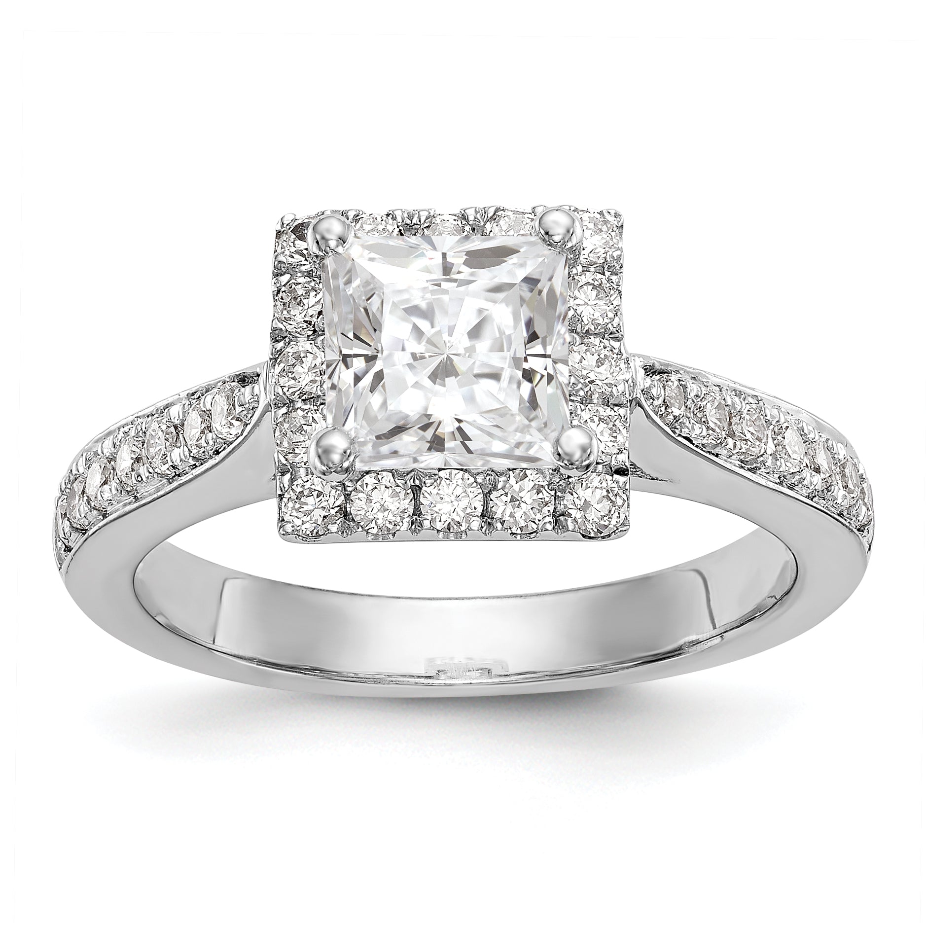 14K White Gold Diamond Princess CZ Square Halo Engagement Ring