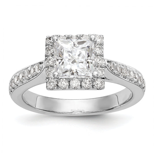 14K White Gold Diamond Princess CZ Square Halo Engagement Ring