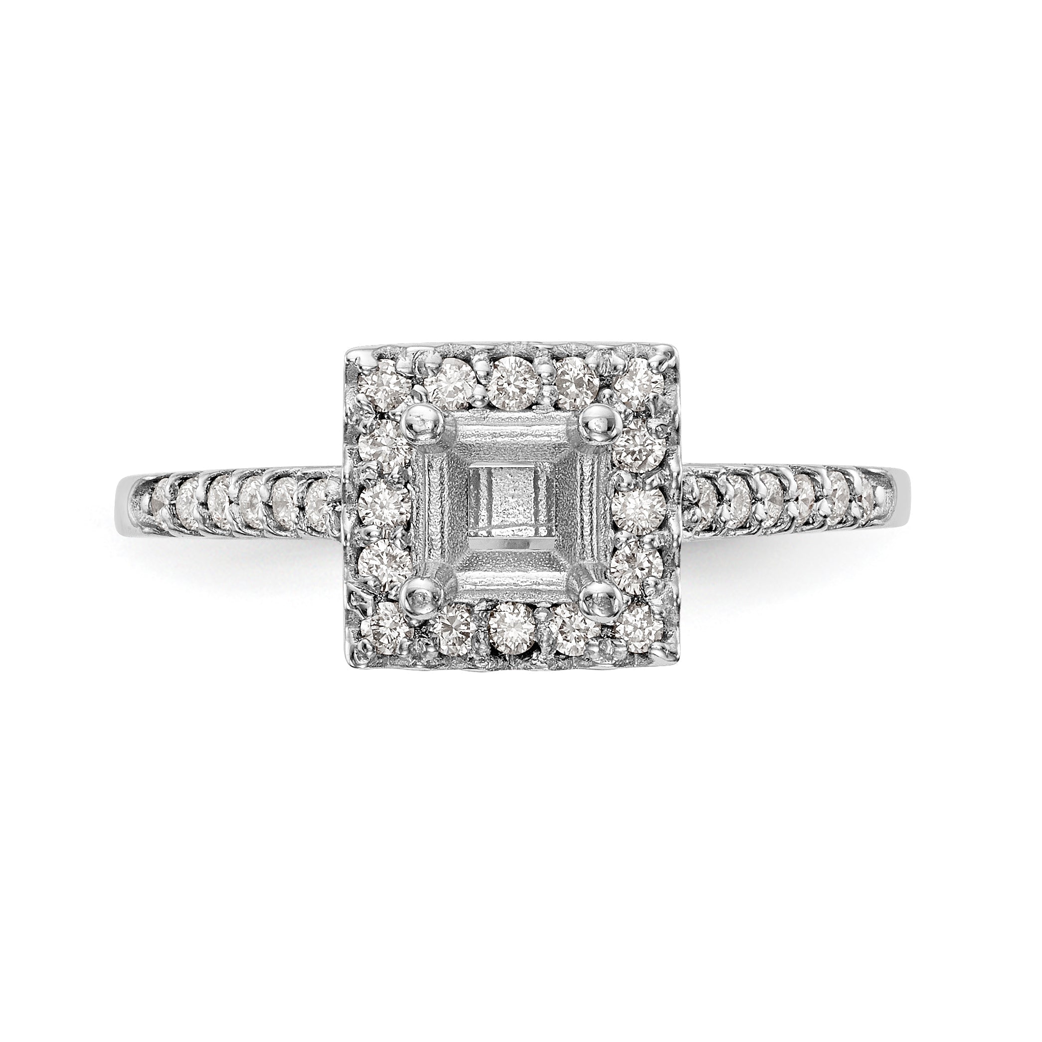 14K White Gold Diamond Princess CZ Square Halo Engagement Ring