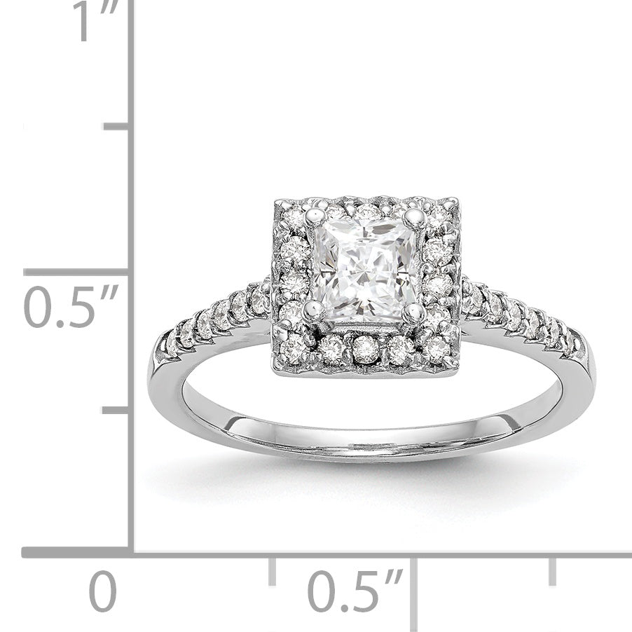 14K White Gold Diamond Princess CZ Square Halo Engagement Ring