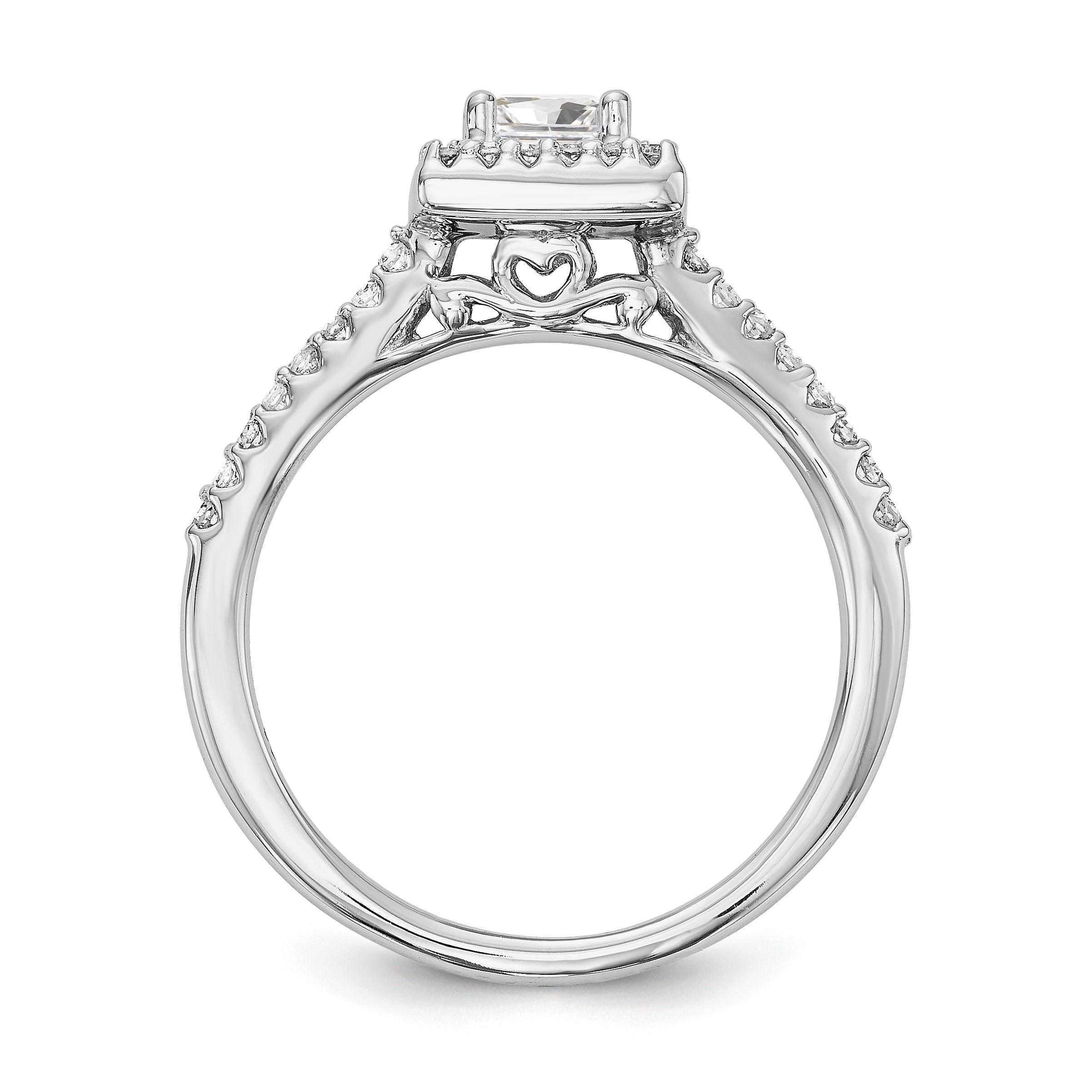 14K White Gold Diamond Princess CZ Square Halo Engagement Ring