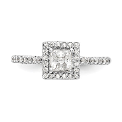14K White Gold Diamond Princess CZ Square Halo Engagement Ring