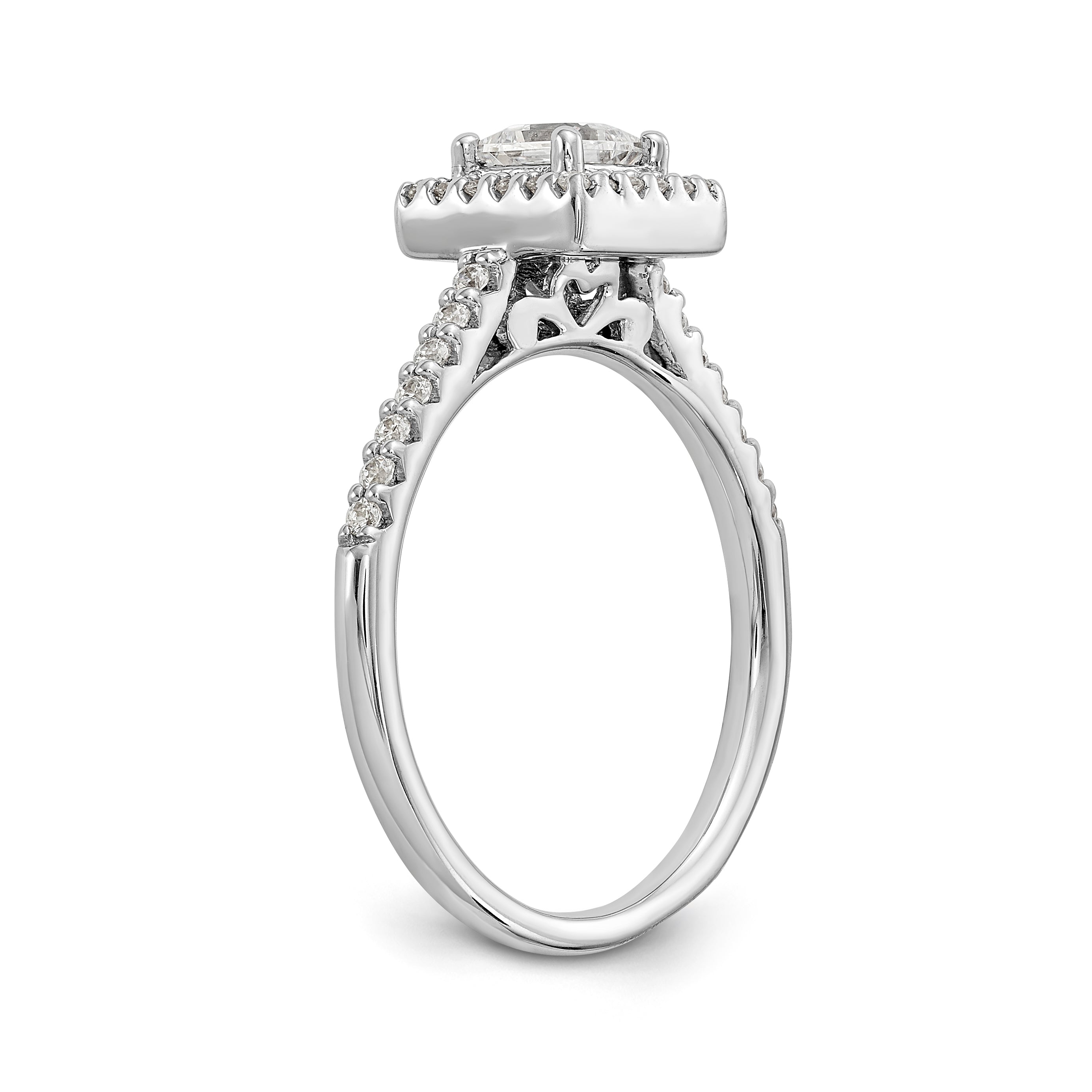 14K White Gold Diamond Princess CZ Square Halo Engagement Ring