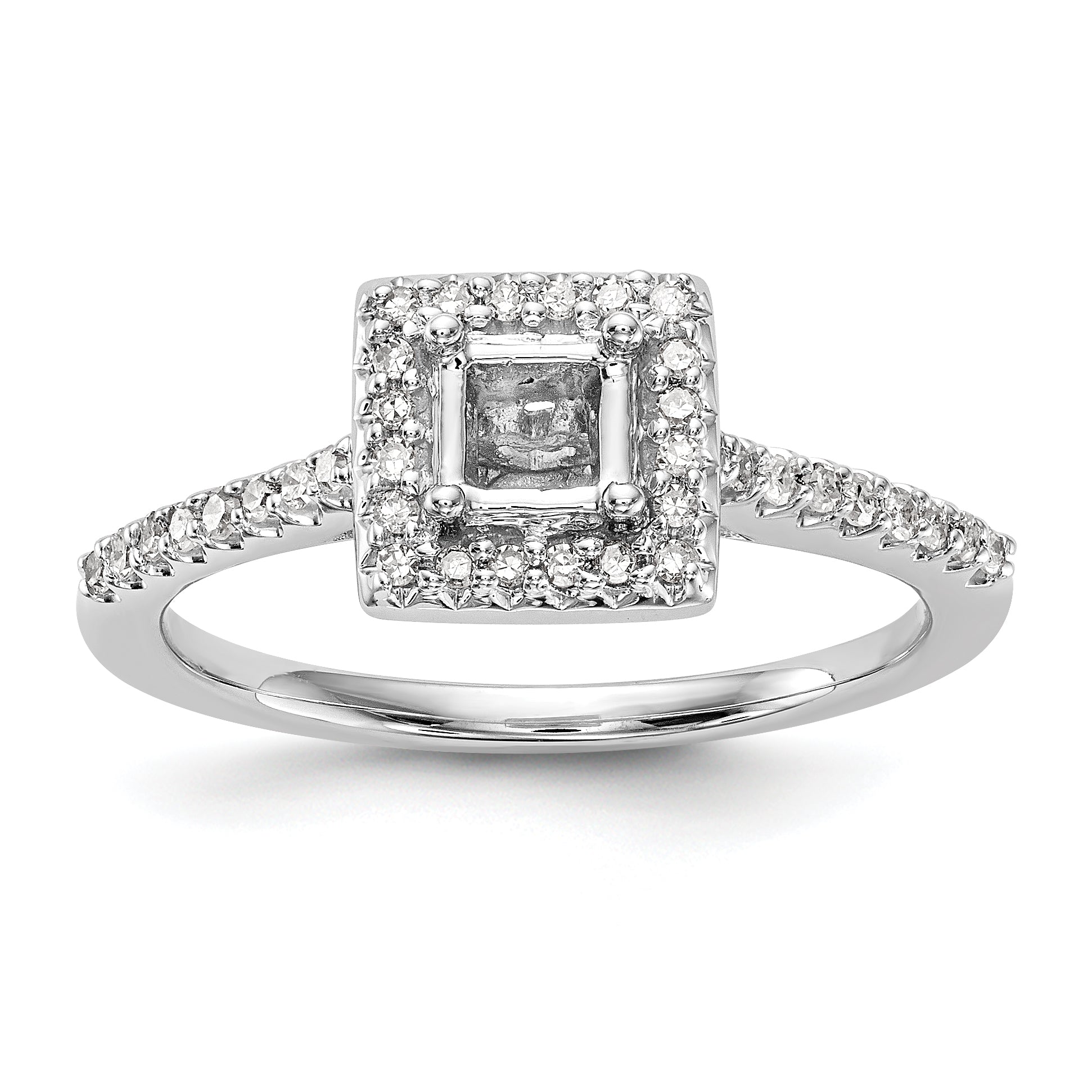 14K White Gold Diamond Princess CZ Square Halo Engagement Ring