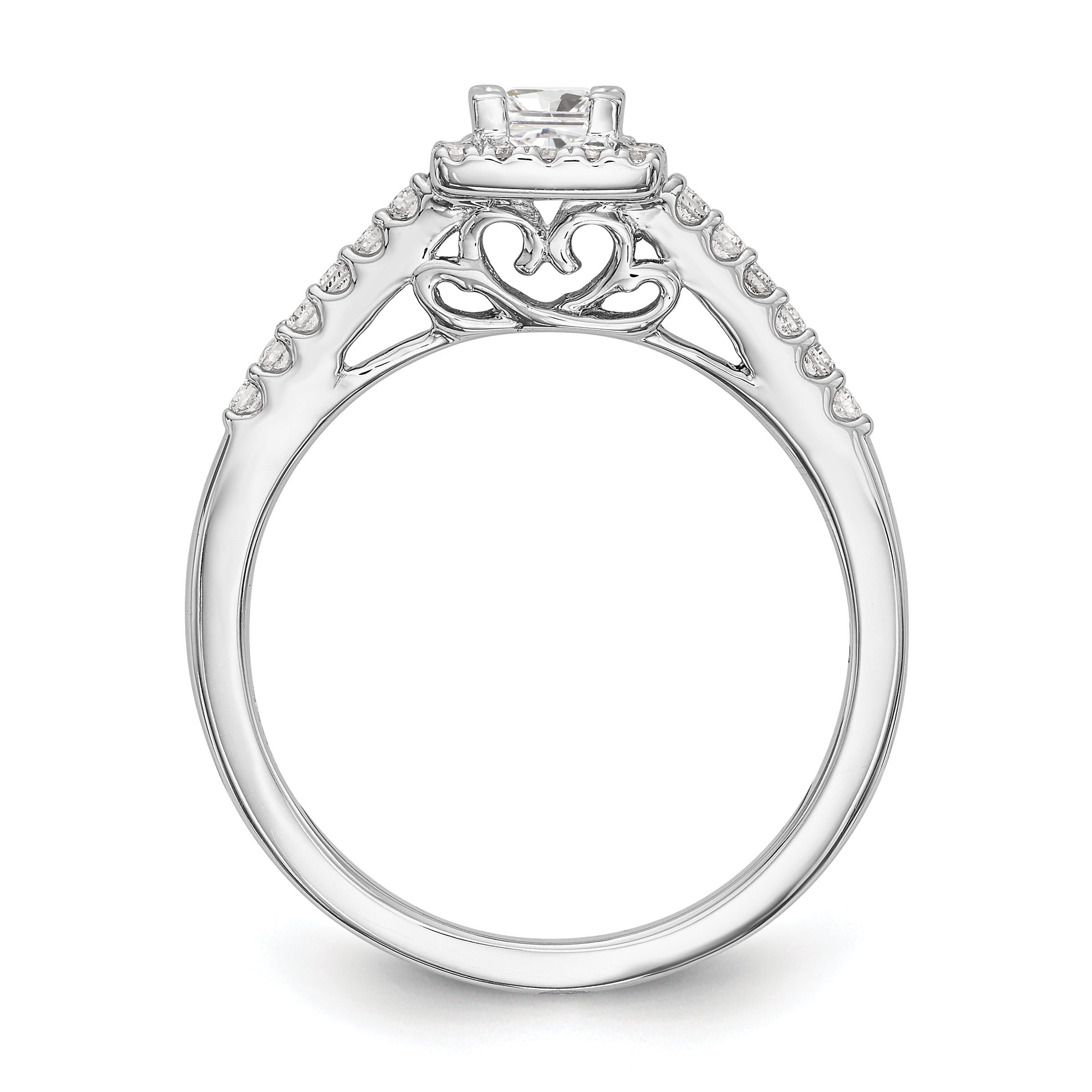 14K White Gold Diamond Princess CZ Square Halo Engagement Ring