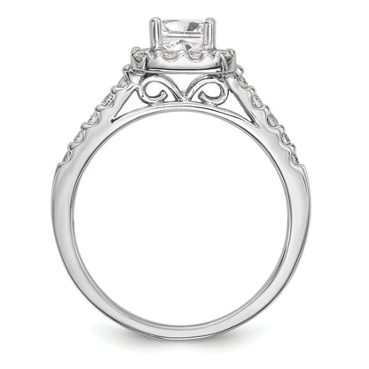 14K White Gold Diamond Princess CZ Square Halo Engagement Ring