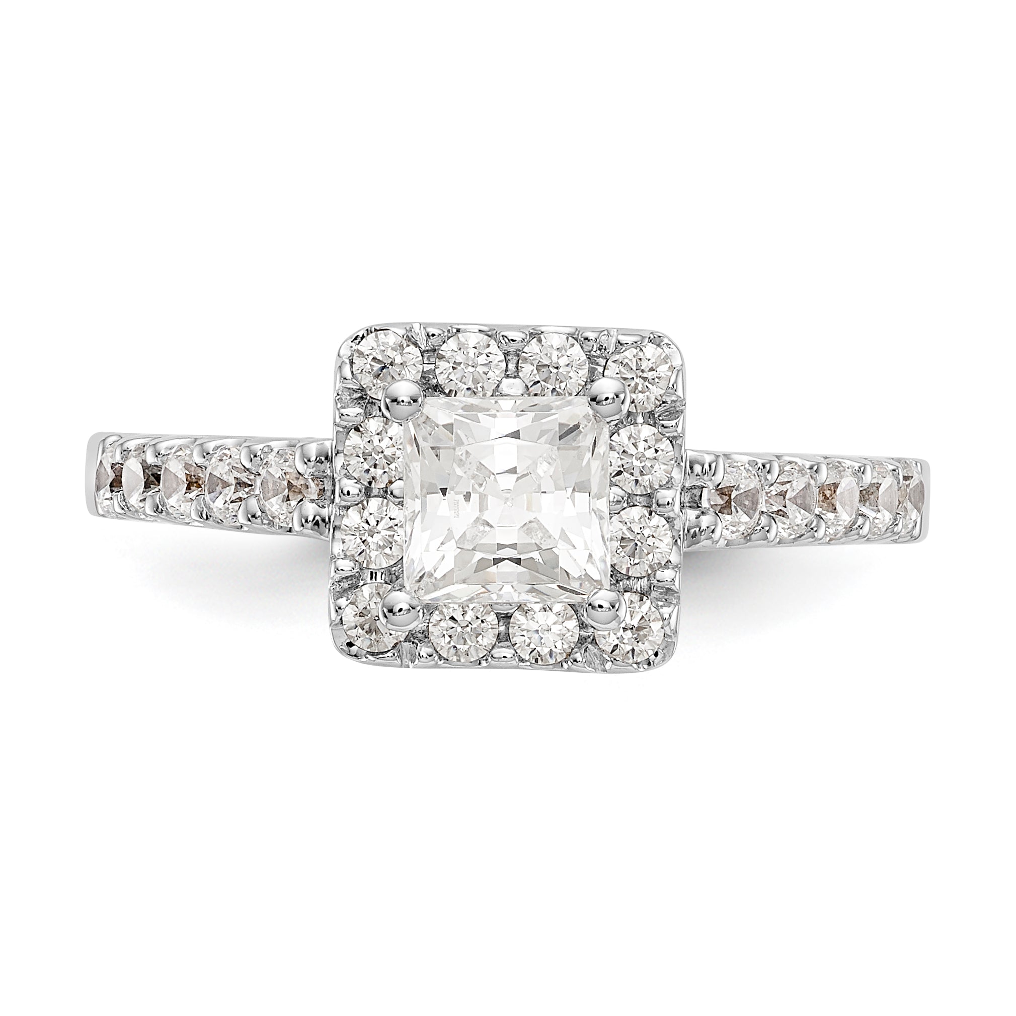 14K White Gold Diamond Princess CZ Square Halo Engagement Ring