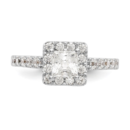 14K White Gold Diamond Princess CZ Square Halo Engagement Ring