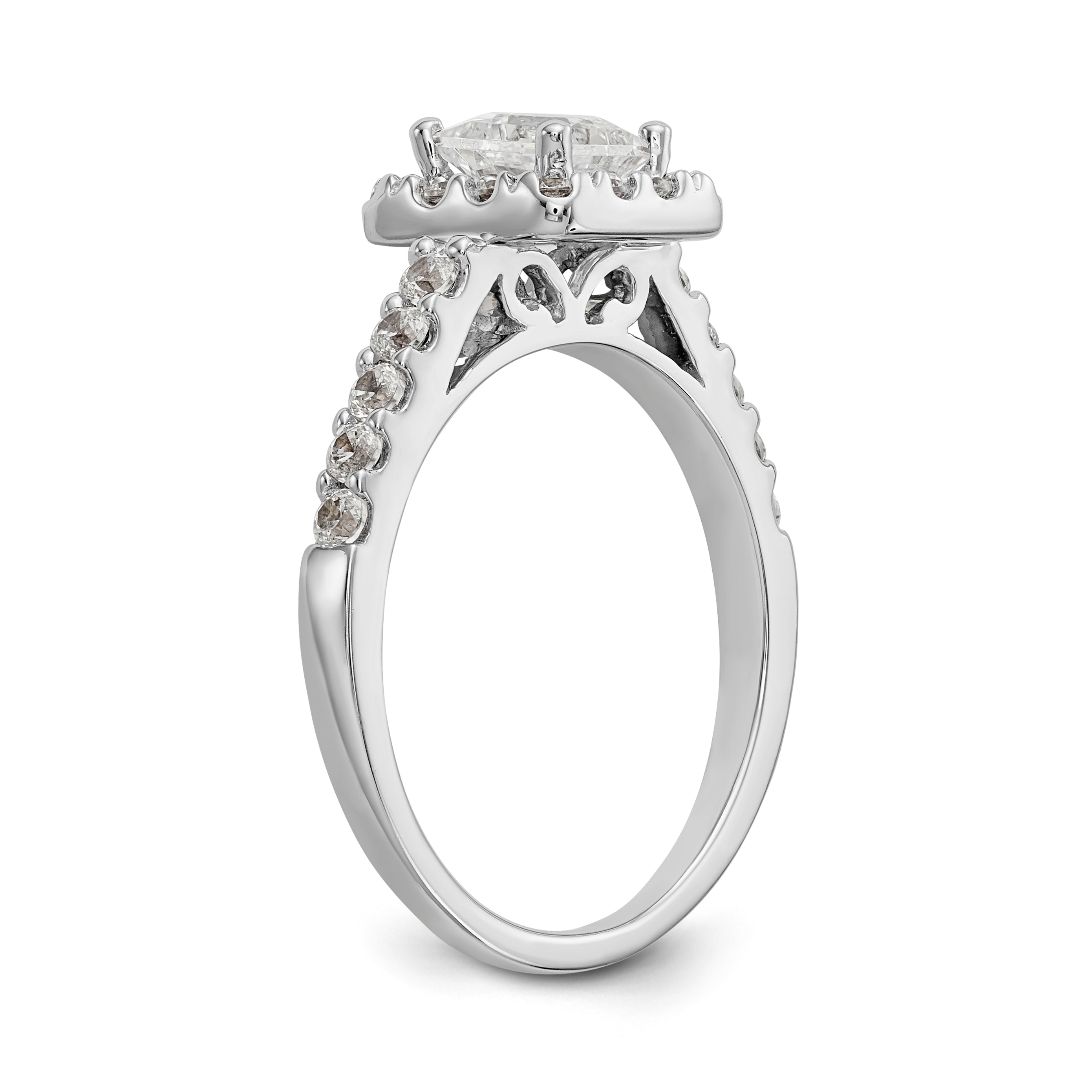 14K White Gold Diamond Princess CZ Square Halo Engagement Ring