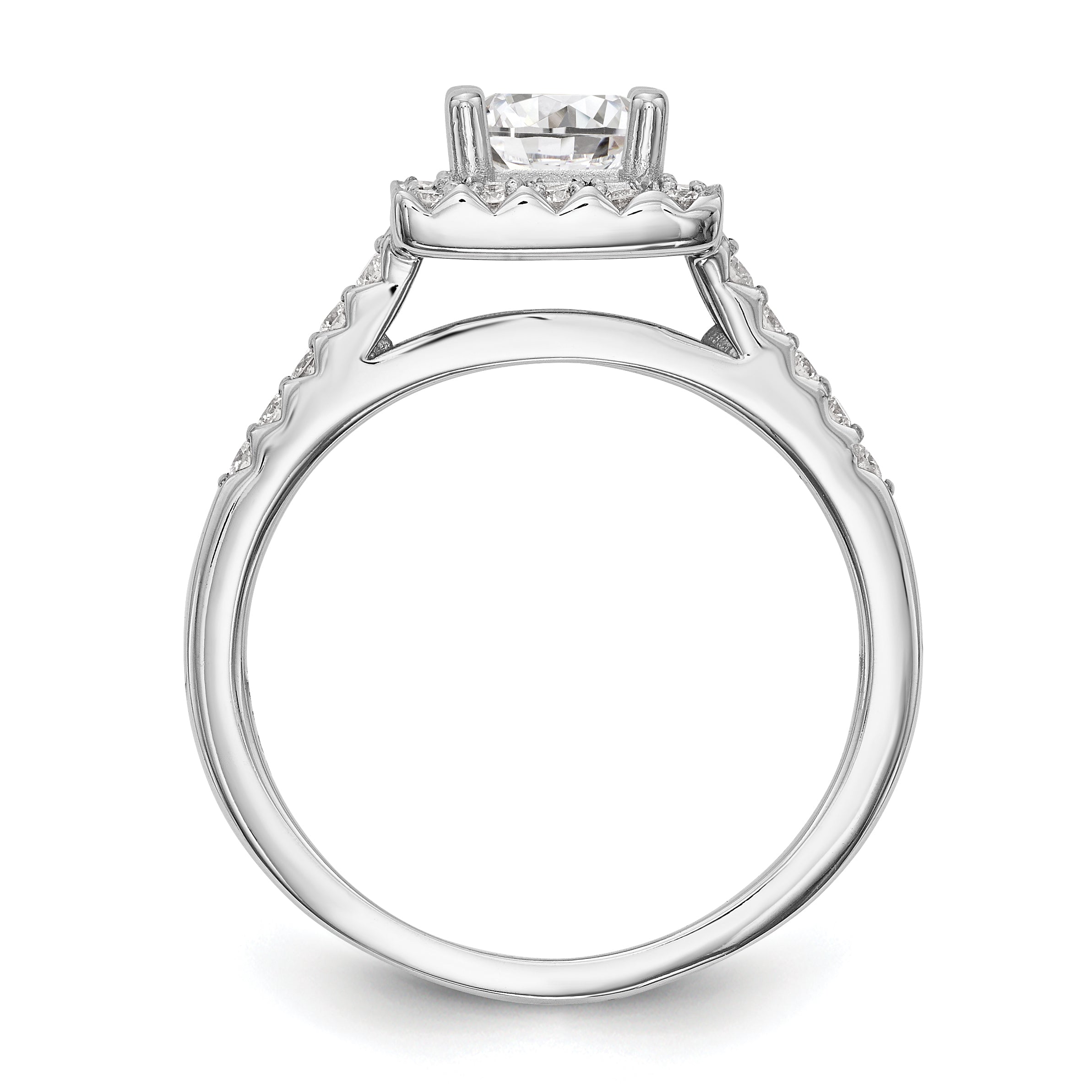 14K White Gold Diamond Princess CZ Square Halo Engagement Ring