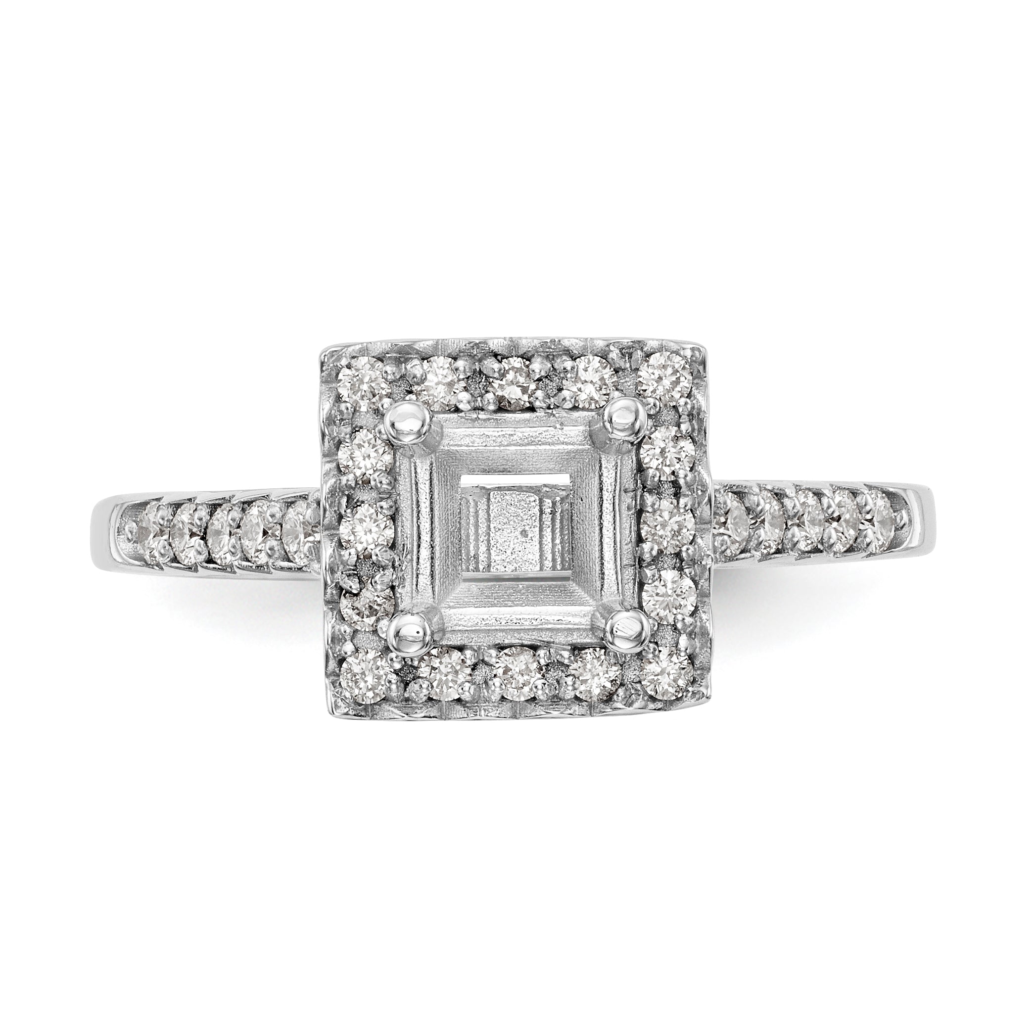 14K White Gold Diamond Princess CZ Square Halo Engagement Ring