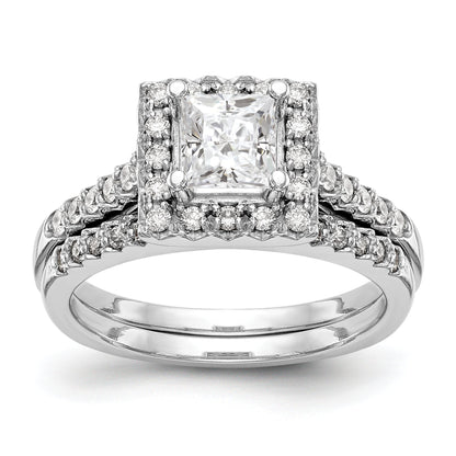 14K White Gold Diamond Princess CZ Square Halo Engagement Ring