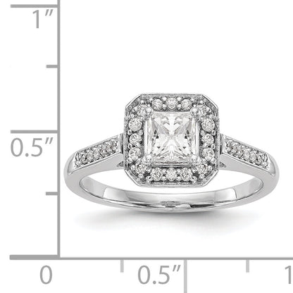 14K White Gold Diamond Princess CZ Square Halo Engagement Ring