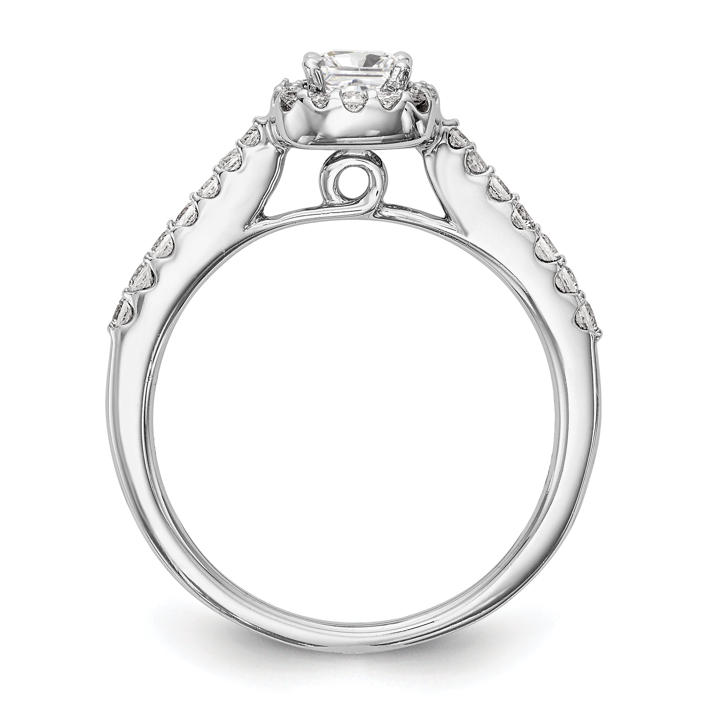 14K White Gold Diamond Princess CZ Square Halo Engagement Ring