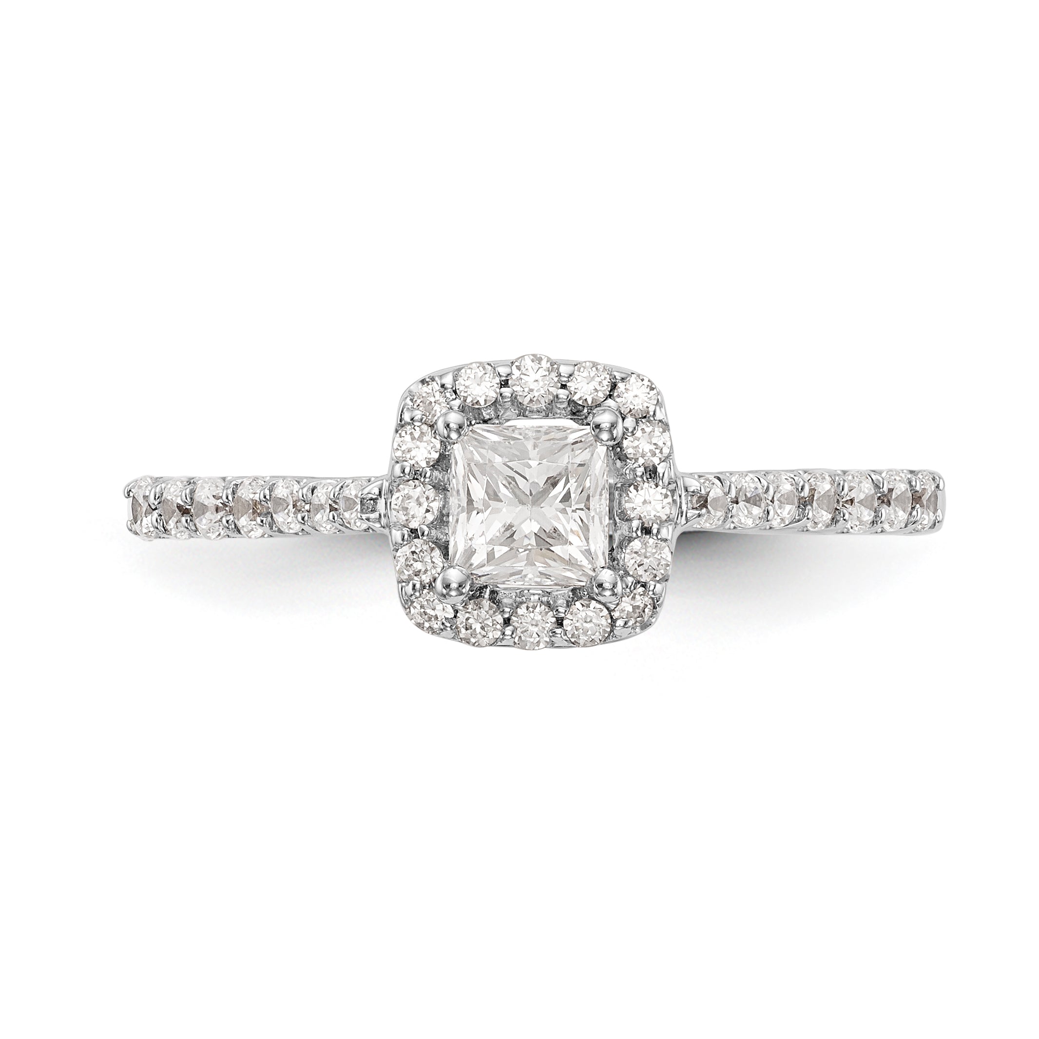 14K White Gold Diamond Princess CZ Square Halo Engagement Ring
