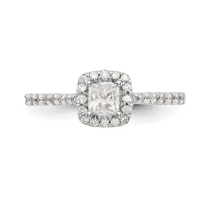 14K White Gold Diamond Princess CZ Square Halo Engagement Ring