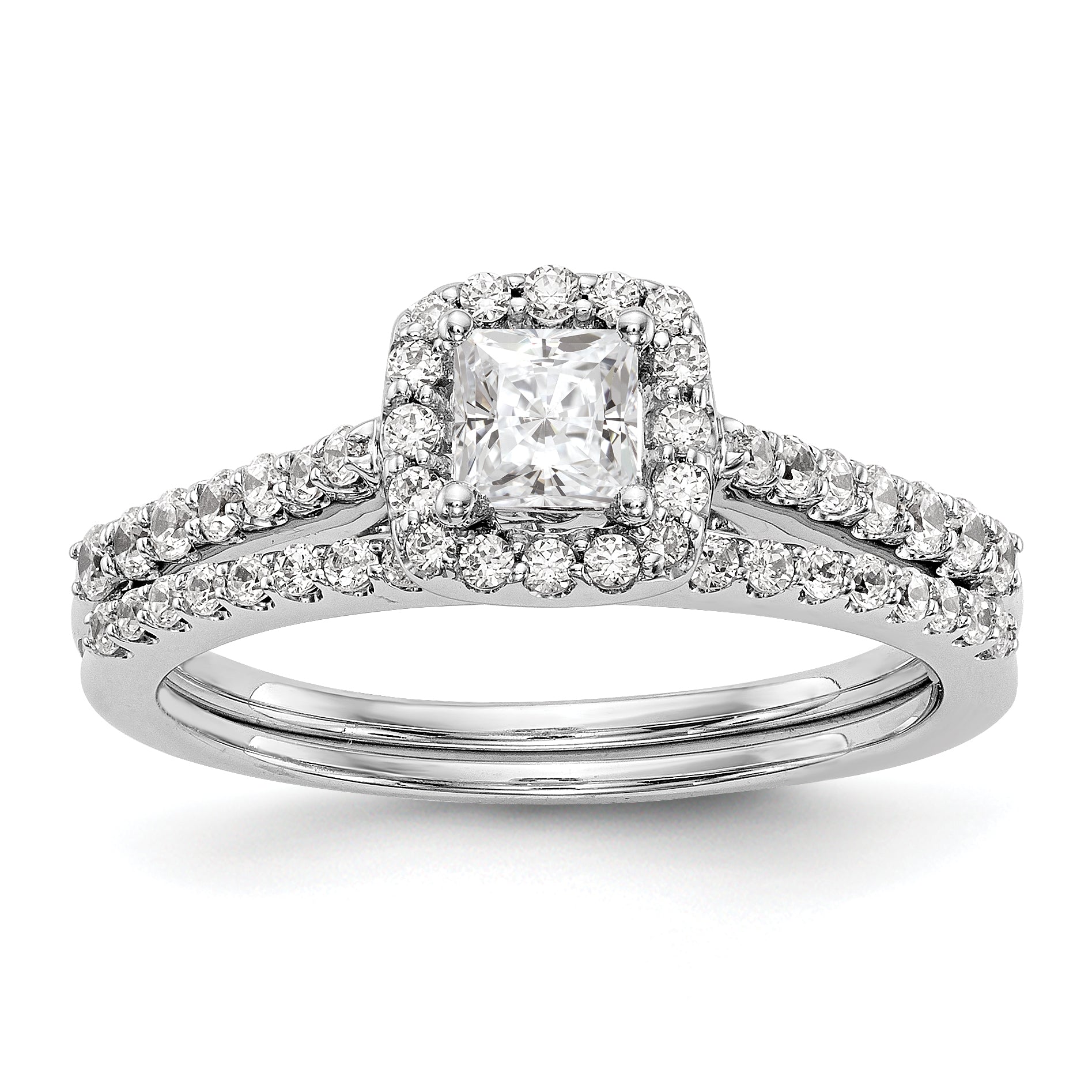 14K White Gold Diamond Princess CZ Square Halo Engagement Ring