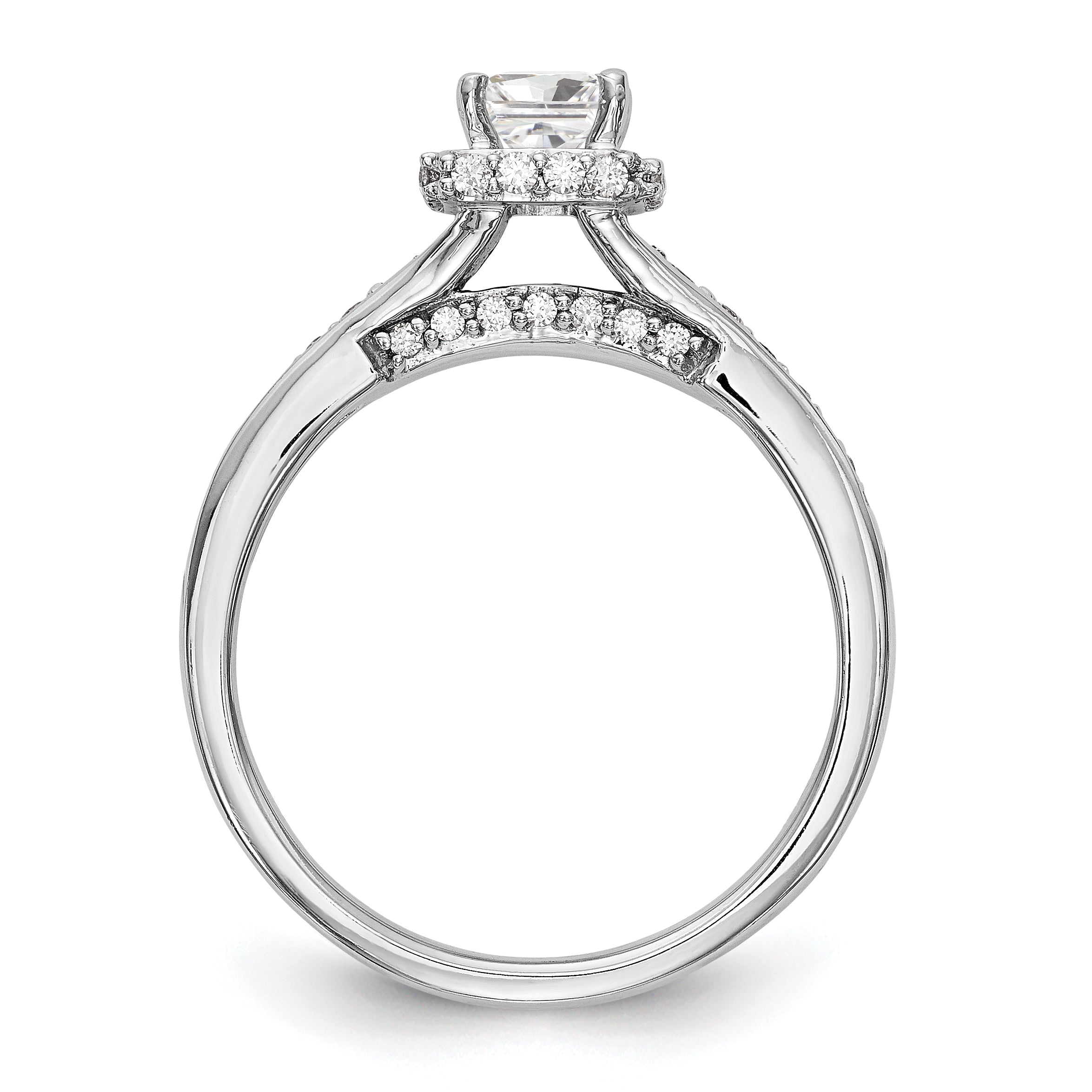 14K White Gold Diamond Princess CZ Square Halo Engagement Ring