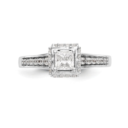 14K White Gold Diamond Princess CZ Square Halo Engagement Ring