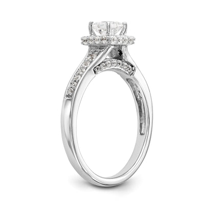 14K White Gold Diamond Princess CZ Square Halo Engagement Ring