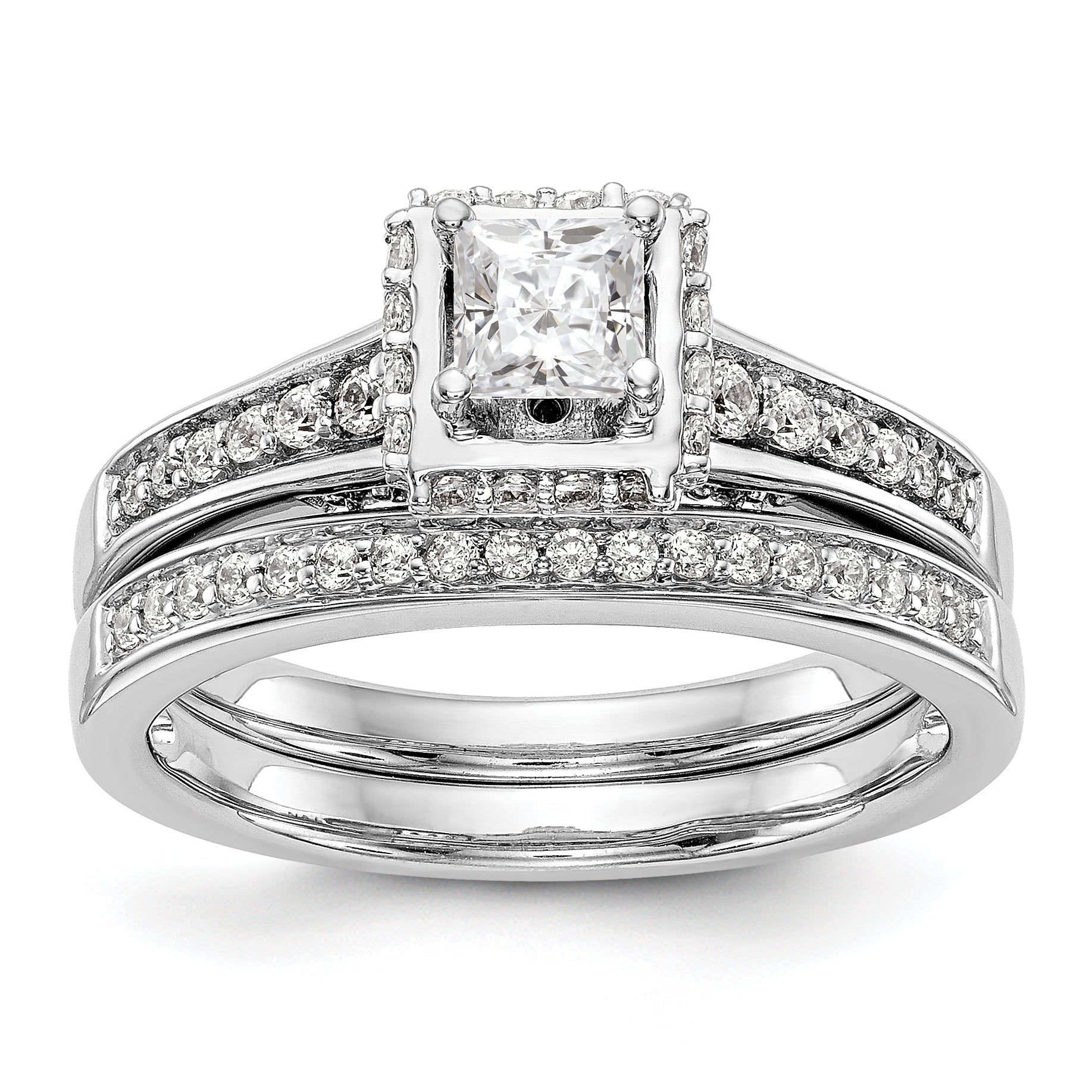 14K White Gold Diamond Princess CZ Square Halo Engagement Ring