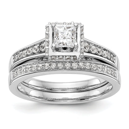 14K White Gold Diamond Princess CZ Square Halo Engagement Ring