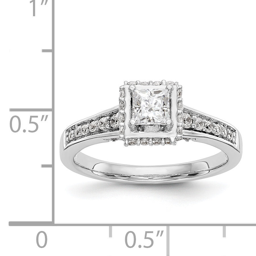 14K White Gold Diamond Princess CZ Square Halo Engagement Ring