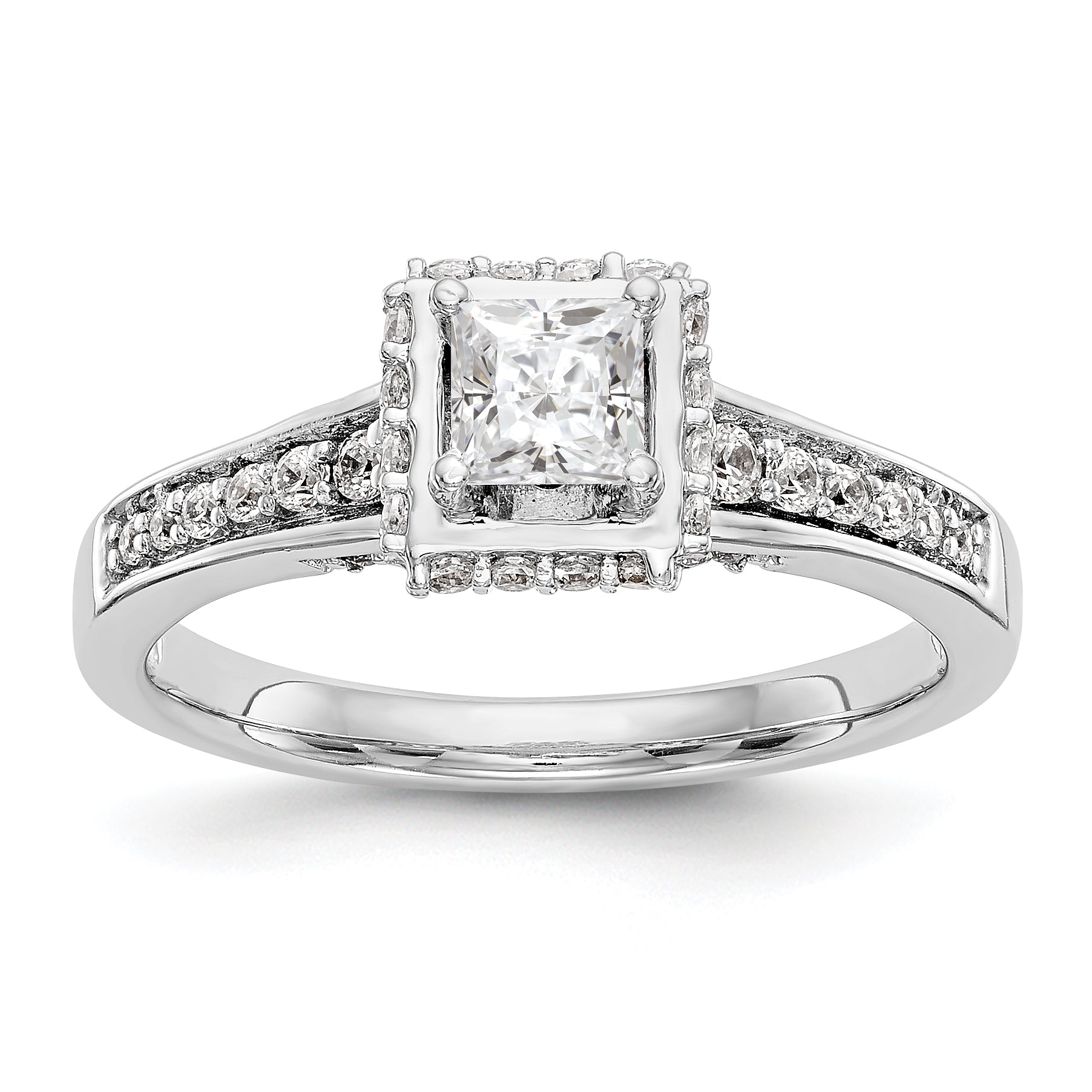 14K White Gold Diamond Princess CZ Square Halo Engagement Ring