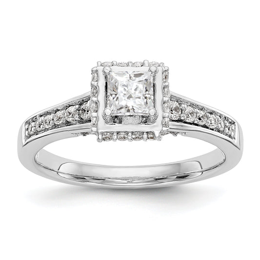 14K White Gold Diamond Princess CZ Square Halo Engagement Ring