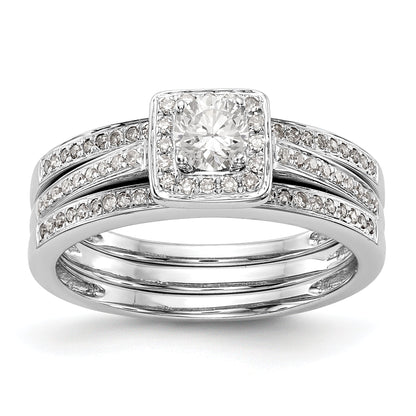 14K White Gold Diamond Princess CZ Square Halo Engagement Ring