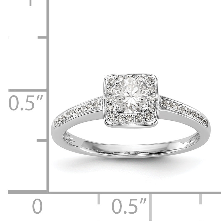 14K White Gold Diamond Princess CZ Square Halo Engagement Ring
