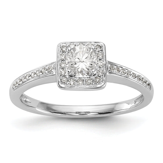 14K White Gold Diamond Princess CZ Square Halo Engagement Ring